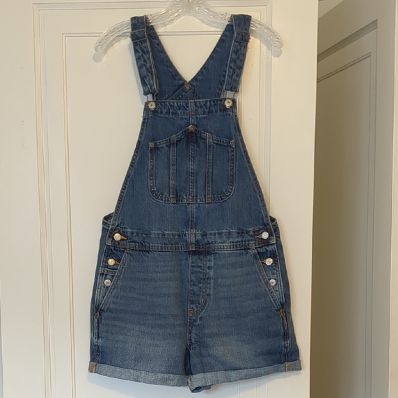90s Denim Short Overalls Shortalls 100% Cotton Old Navy Medium - Picture 1 of 4